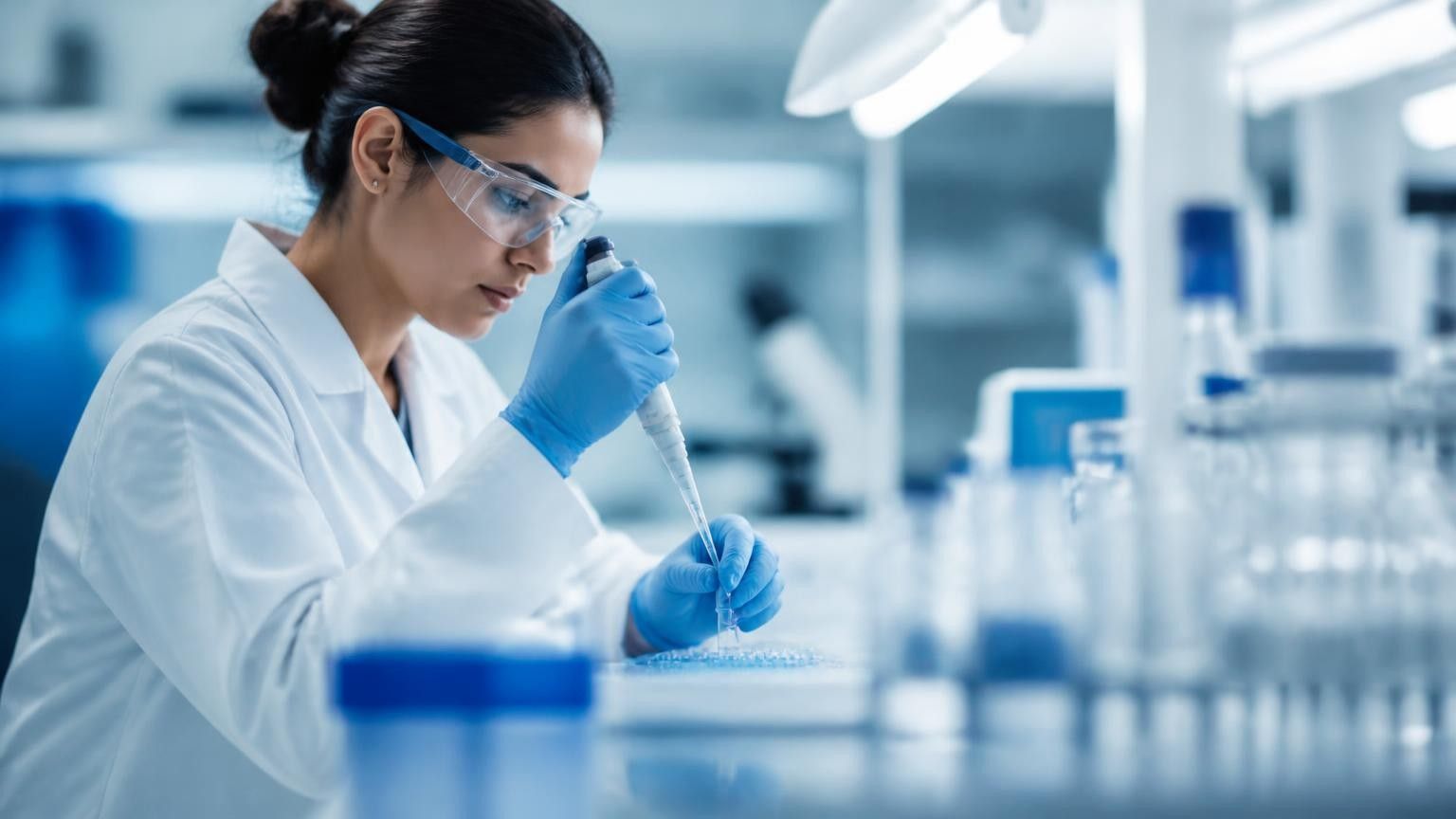 Researcher working at a lab bench