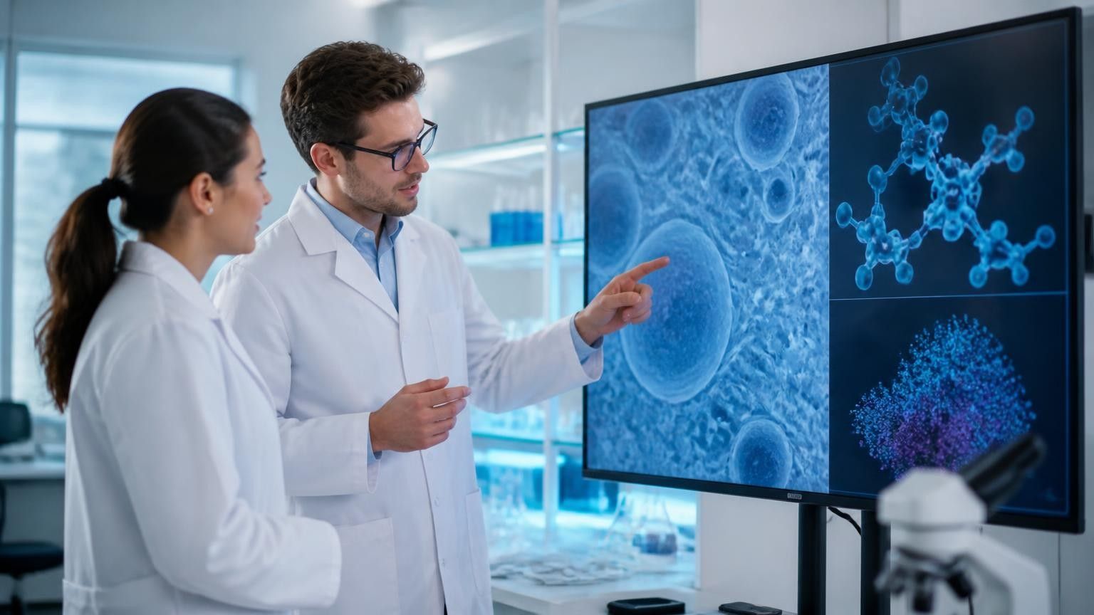 Researchers reviewing data
